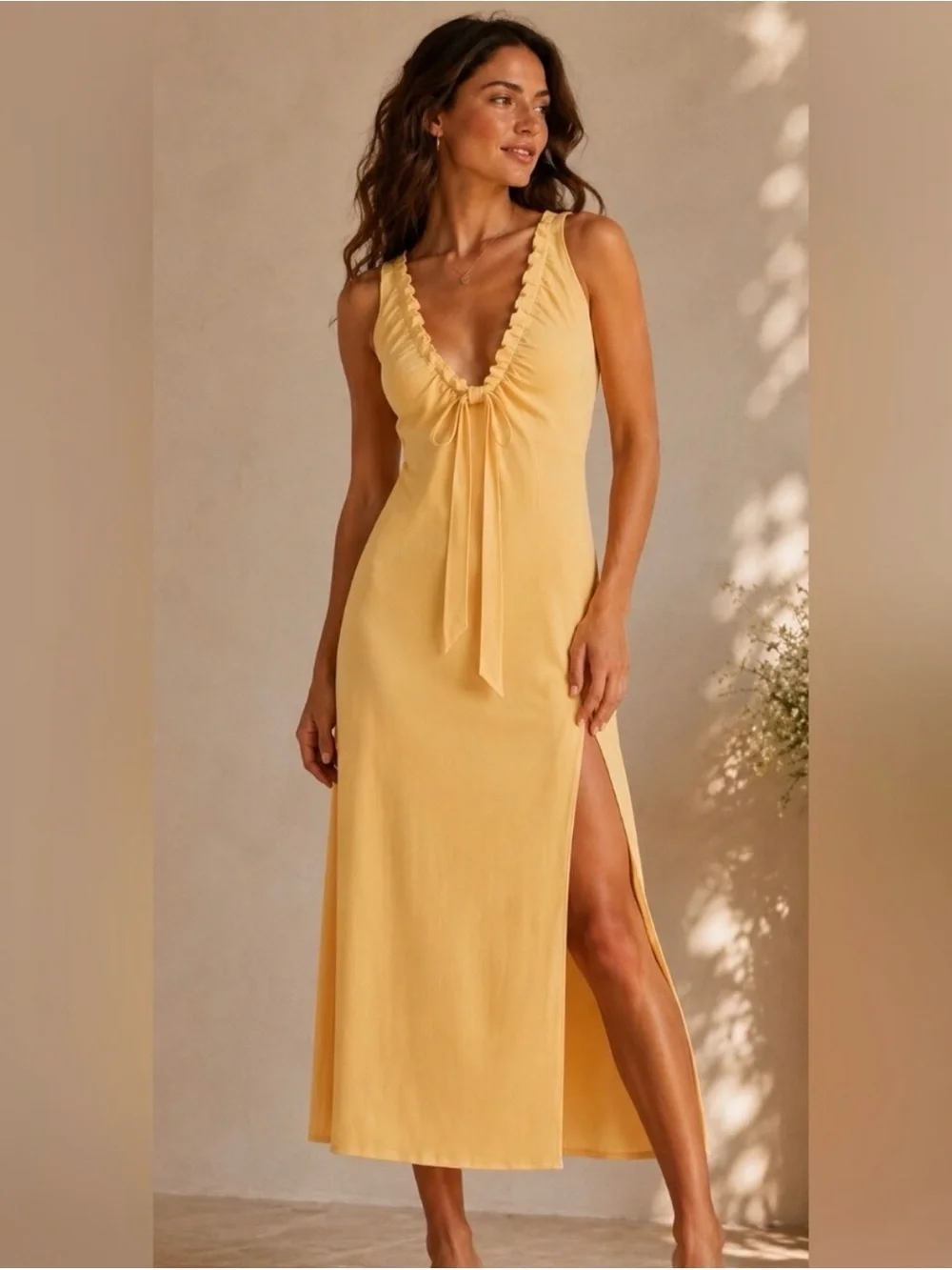 Abercrombie & Fitch Sunflower Yellow Ruffle V-Neck Maxi Dress